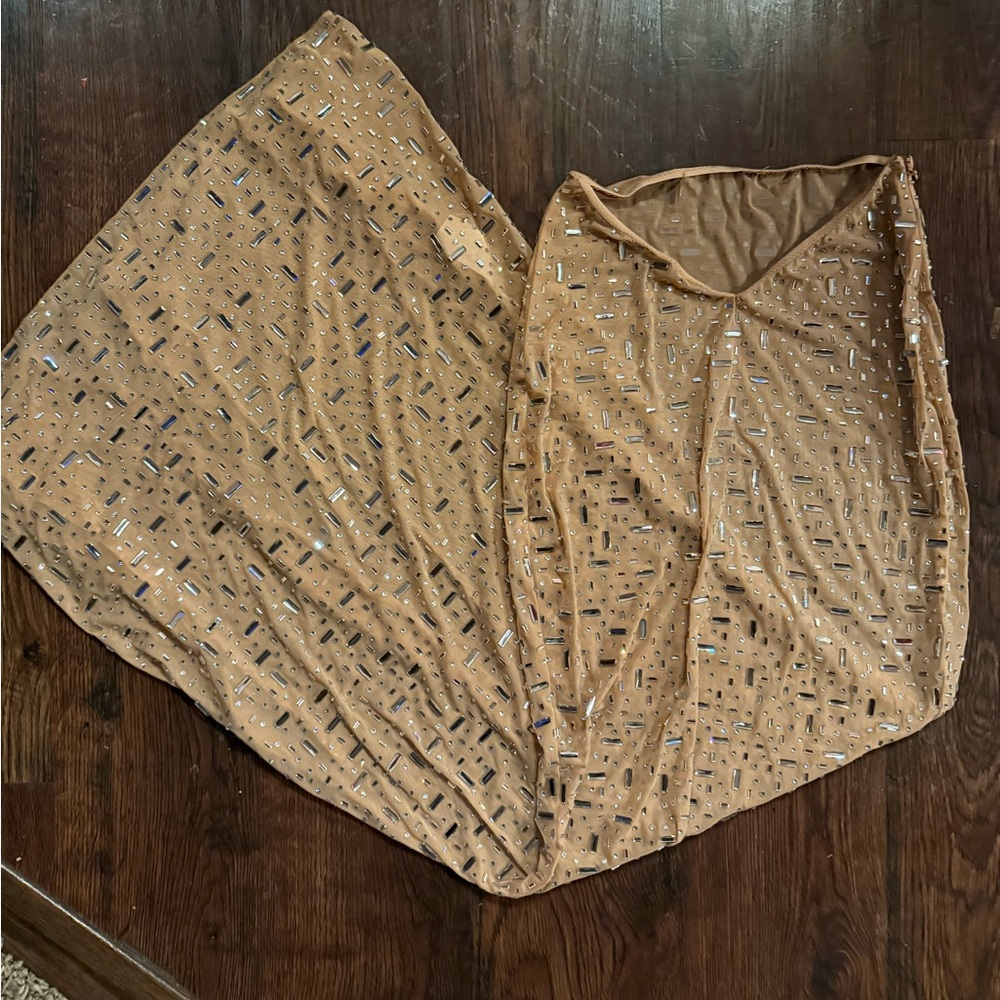 Chiara Sheer Embellished V-Waist Gown Skirt in Almond - Picture 10 of 14
